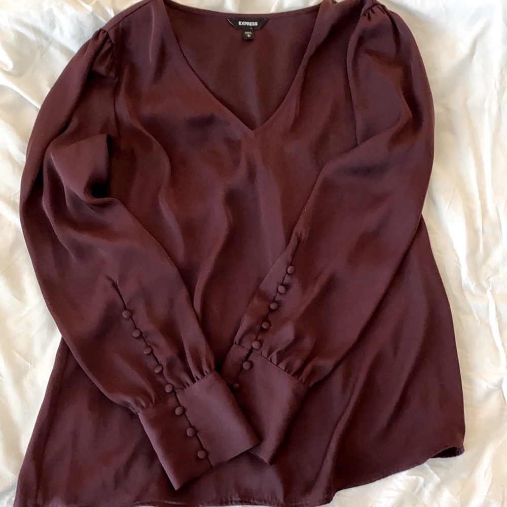Deep Burgundy Silk top with Sleeve buttons